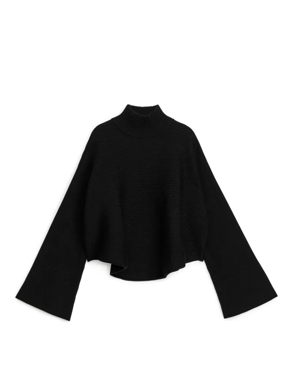 Arket Black Turtleneck Wide-Sleeve Ribbed Sweater